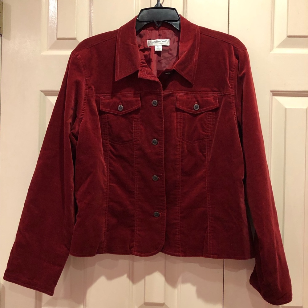 Coldwater Creek Velour Button Down Jacket Pockets Burgundy Size PL